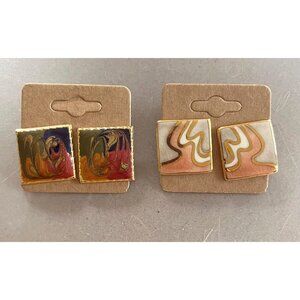 Retro Enamel Post Goldtone Earrings